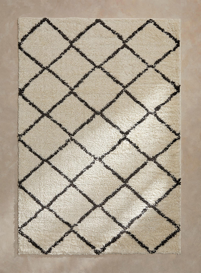 Simons Maison Black and White Contrasting grid shag rug See available sizes