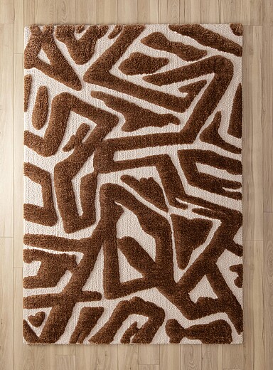 Simons Maison: Le tapis lignes abstraites brunes Voir nos formats offerts Brun &agrave; motifs