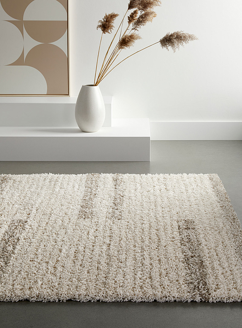 Simons Maison Ecru/Linen Accent stripes ribbed shag rug See available sizes
