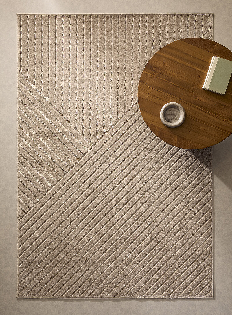 Multidirectional Engraved Stripes Beige Rug See Available Sizes