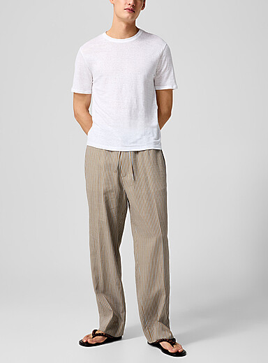 Officine G&eacute;n&eacute;rale Patterned Brown Nelson pyjama stripes lounge pant for men