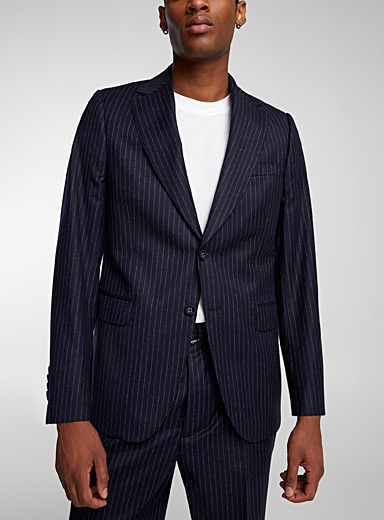 Officine Générale Marine Blue Giovanni Italian wool stripes jacket for men