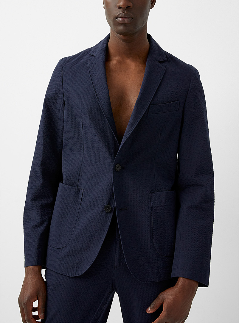 Officine Générale Marine Blue New Lightest seersucker jacket for men
