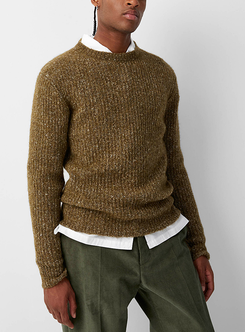Officine Générale Mossy Green Multi-material ribbed sweater for men