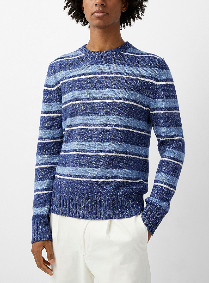 Officine Générale Blue Marco Italian cotton striped sweater for men