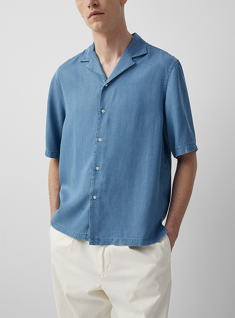 Officine Générale Blue Eren light blue lyocell shirt for men