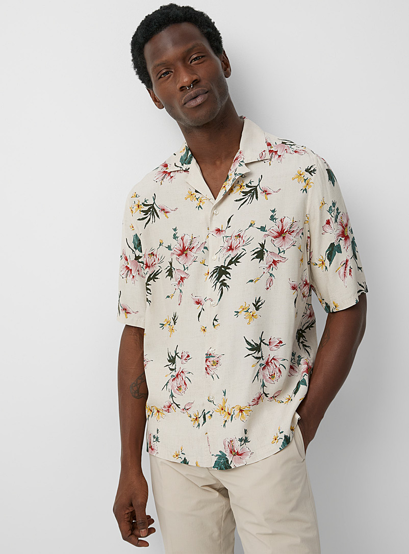 Officine Générale Ivory White Eren Japanese rayon flower shirt for men