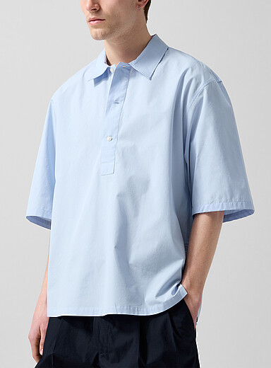 Officine G&eacute;n&eacute;rale: La chemise carr&eacute;e &agrave; enfiler Joris Bleu pour homme