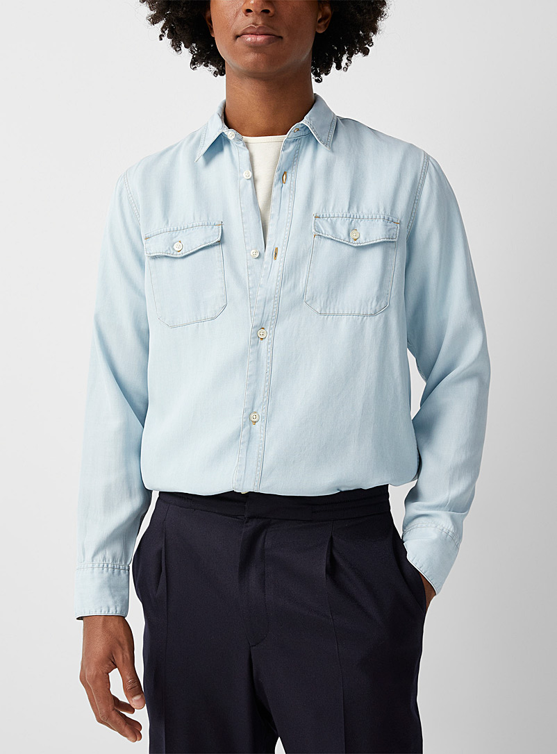 Officine Générale: La chemise Amar en denim fluide Bleu pour homme