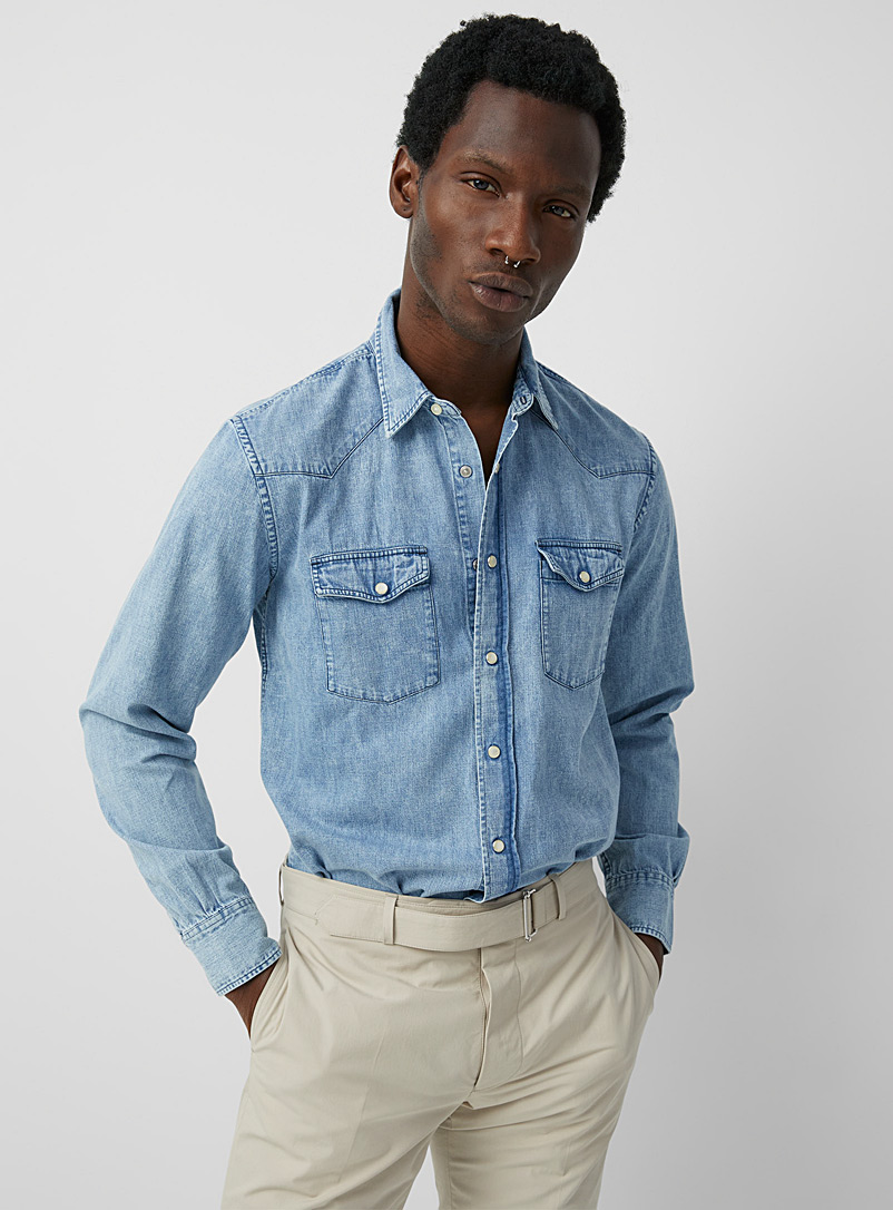 Officine Générale: La chemise denim Felix Bleu pâle-bleu poudre pour homme