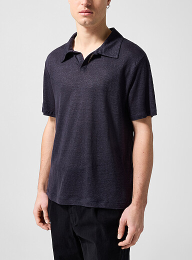 Officine G&eacute;n&eacute;rale Navy/Midnight Blue Simon pure linen polo shirt for men