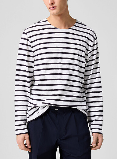 Officine G&eacute;n&eacute;rale Navy/Midnight Blue Sailor stripes long-sleeve T-shirt for men