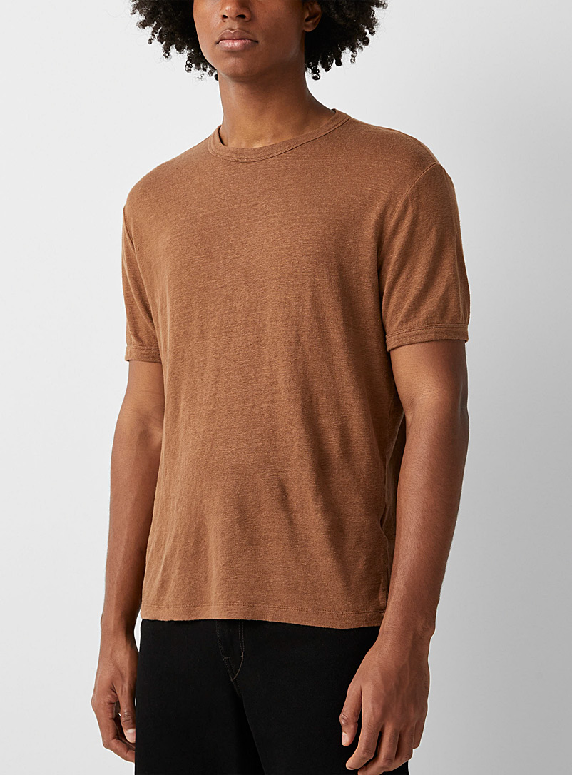 Officine Générale: Le t-shirt brun lin léger Brun pour homme