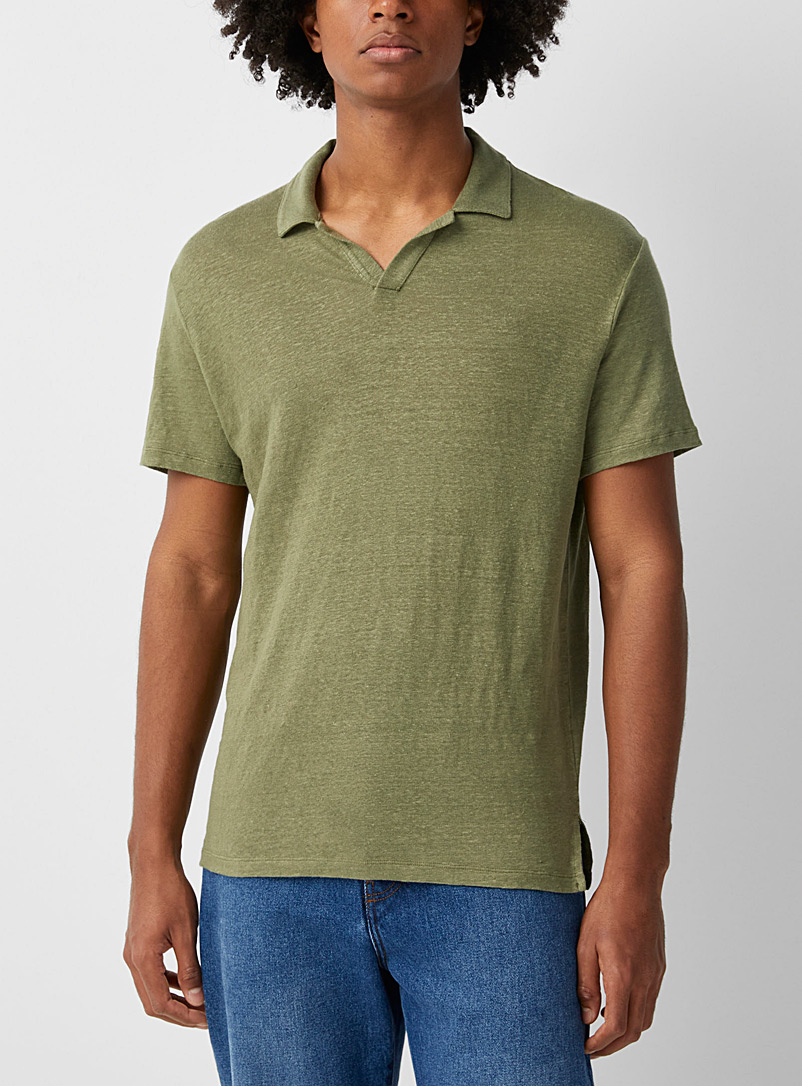 Officine Générale Green Johnny collar lightweight linen T-shirt for men