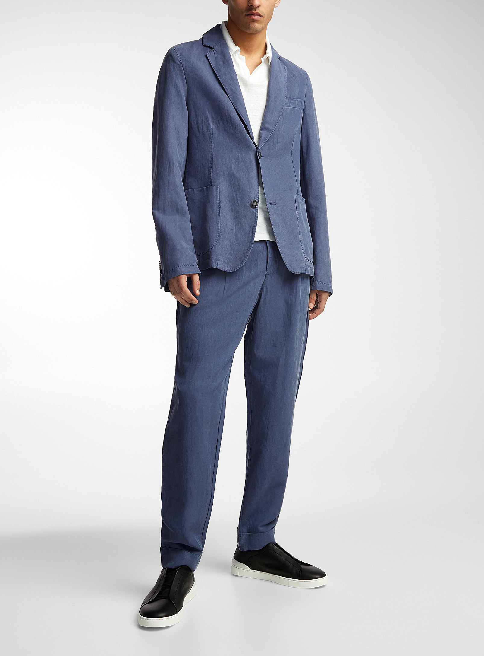 Officine Generale Hugo Cotton And Linen Twill Pant In Navy/midnight Blue