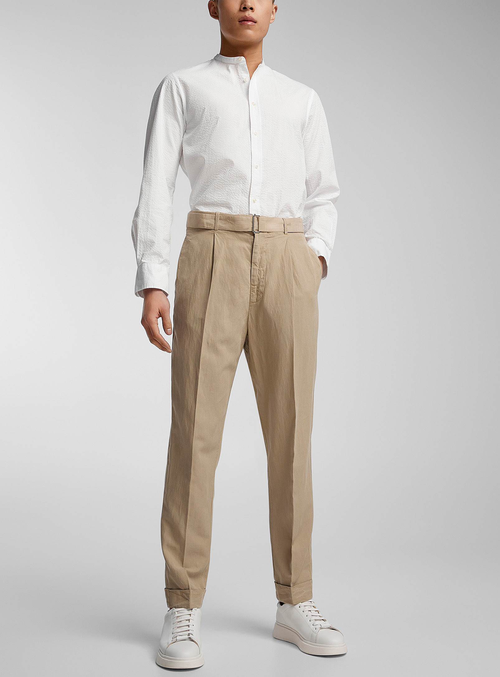 Officine Generale Hugo Cotton And Linen Twill Pant In Cream Beige