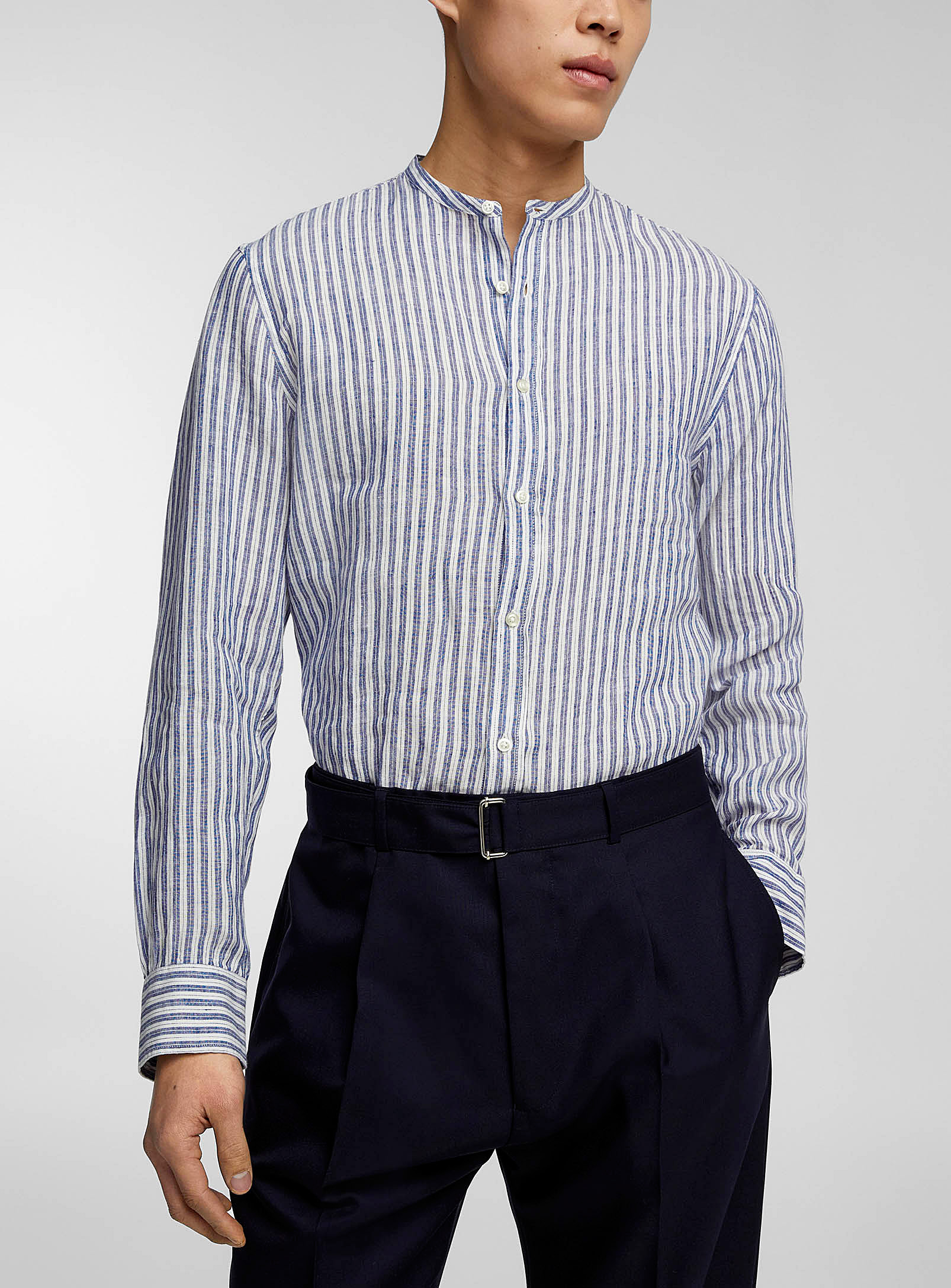 Officine Générale - Men's Gaston striped linen-hemp blend shirt