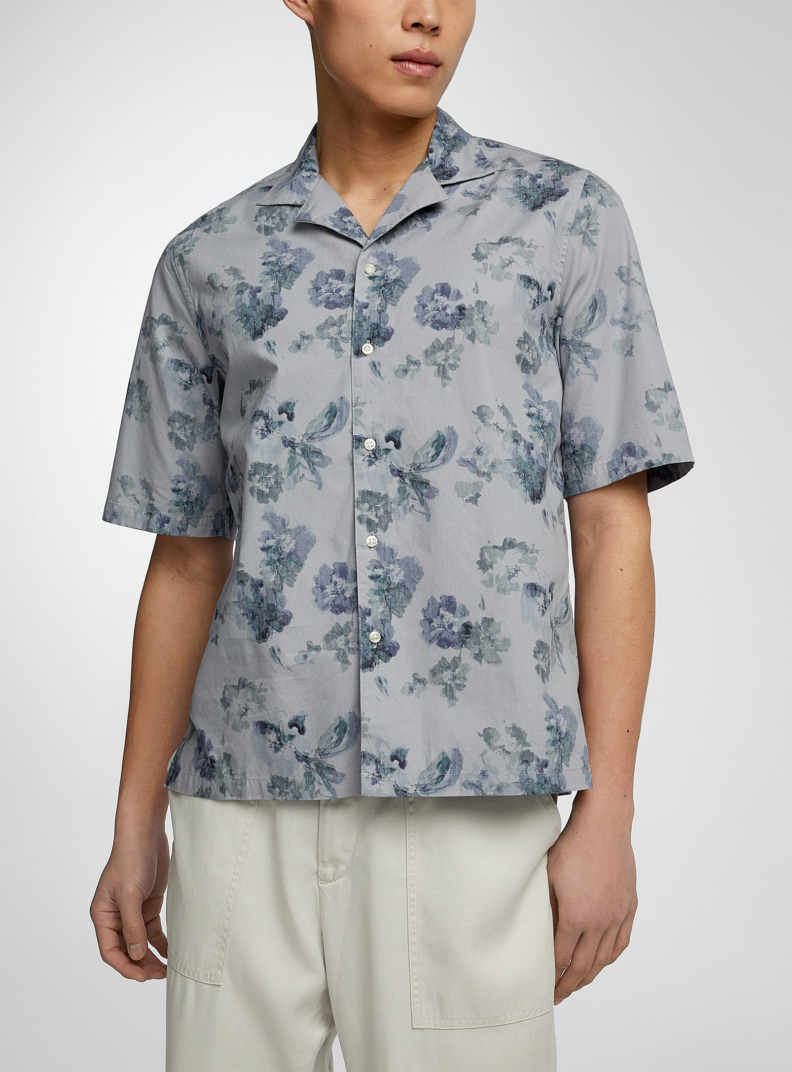 Shop Officine Generale Eren Floral Pattern Cotton Shirt In Patterned Blue