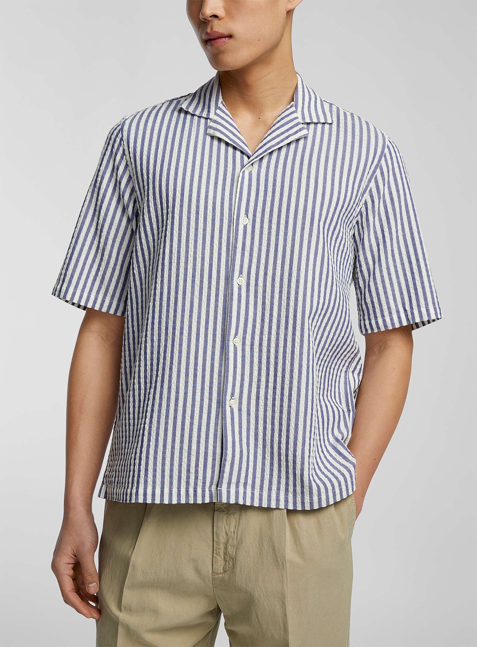 Shop Officine Generale Eren Textured Stripes Shirt In Patterned White