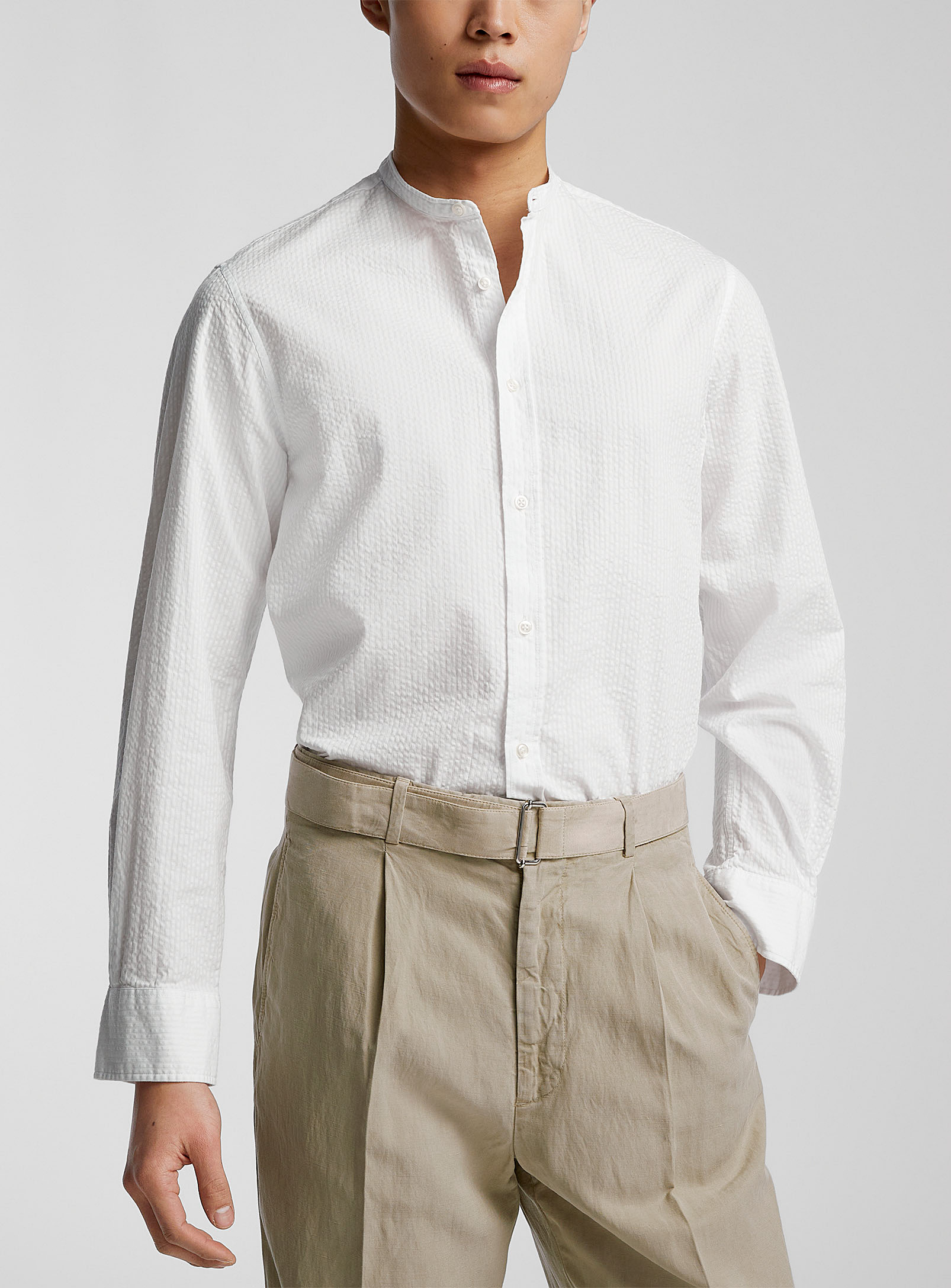 Officine Generale Gaston Seersucker Cotton Shirt In White