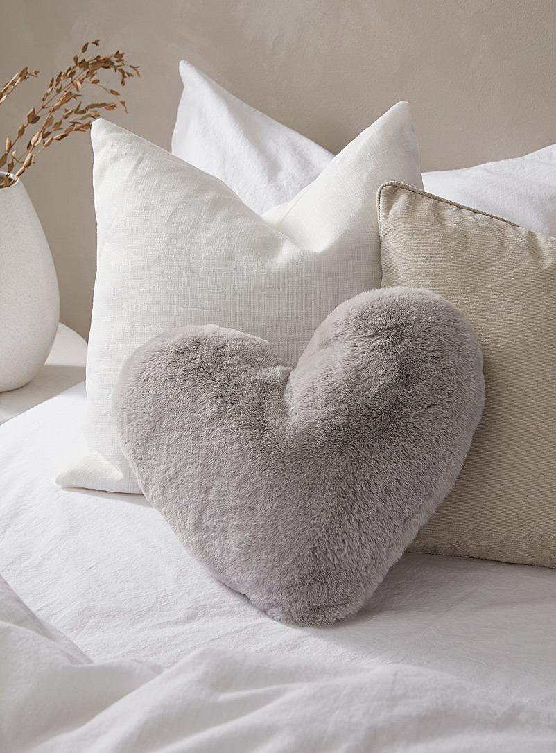 Simons Maison Light Grey Faux-fur heart cushion 35 cm x 38 cm