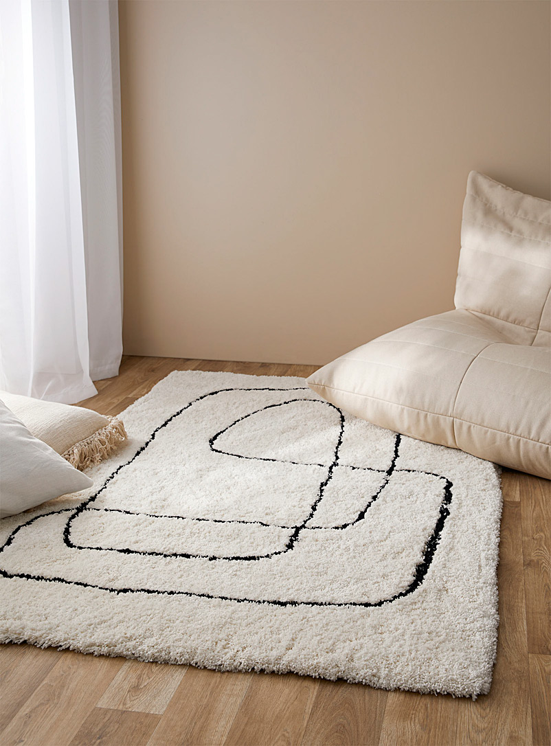 Simons Maison: Le tapis shag courbes sinueuses 120 x 180 cm Écru à motifs