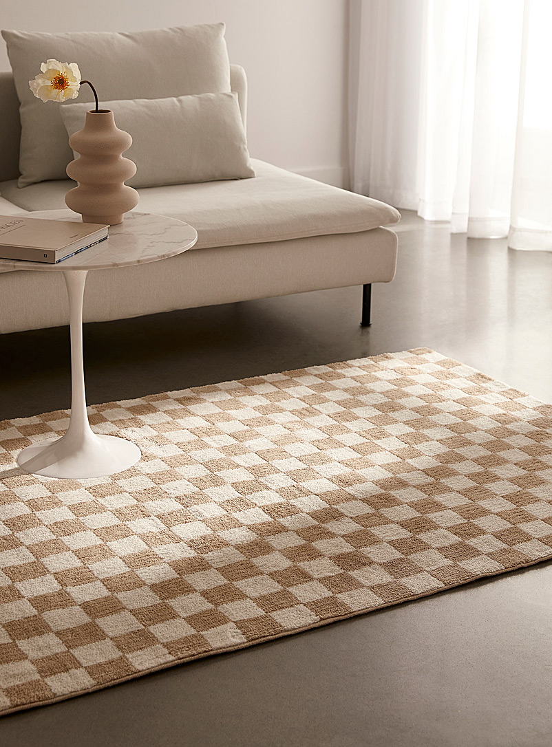 Simons Maison Patterned Brown Soothing checkerboard tufted rug 120 x 180 cm