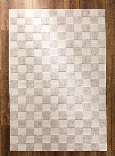 Simons Maison: Le tapis damier textur&eacute; apaisant 120 x 180 cm Ivoire - Beige cr&egrave;me