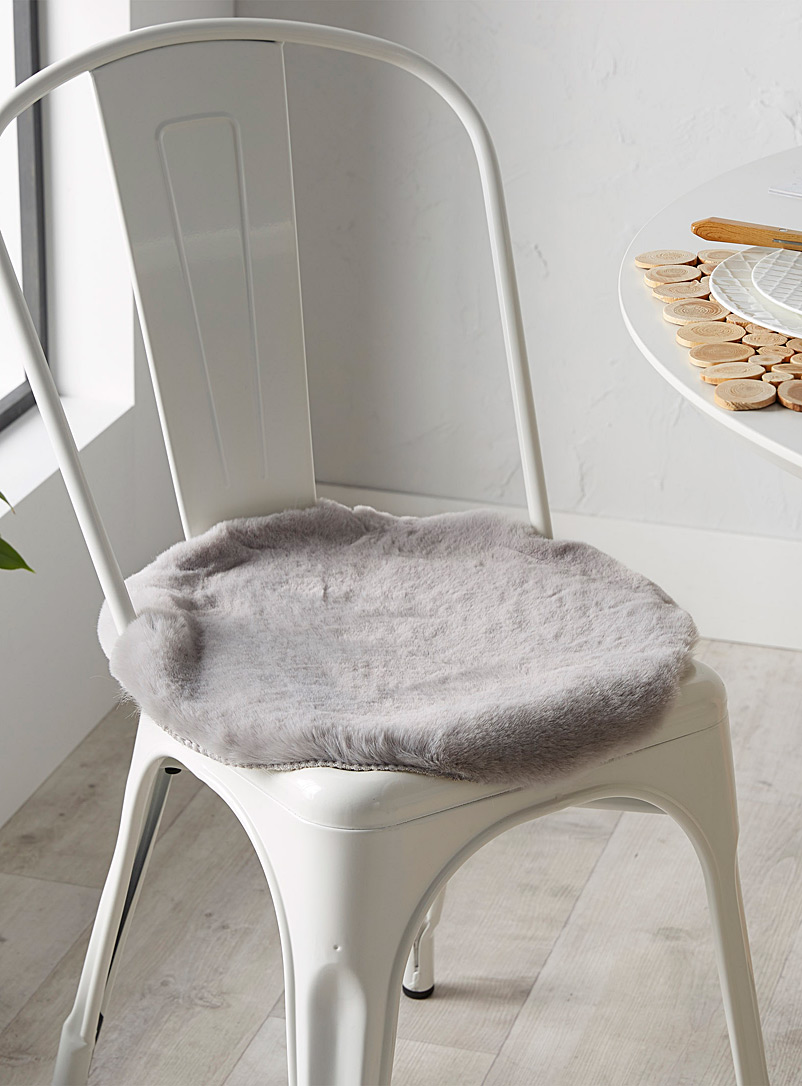 Simons Maison Light Grey Luxurious faux-fur chair cushion 40 cm in diameter