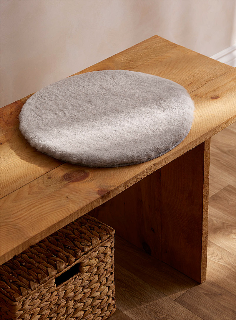 Simons Maison Light Grey Luxurious faux-fur chair cushion 40 cm in diameter