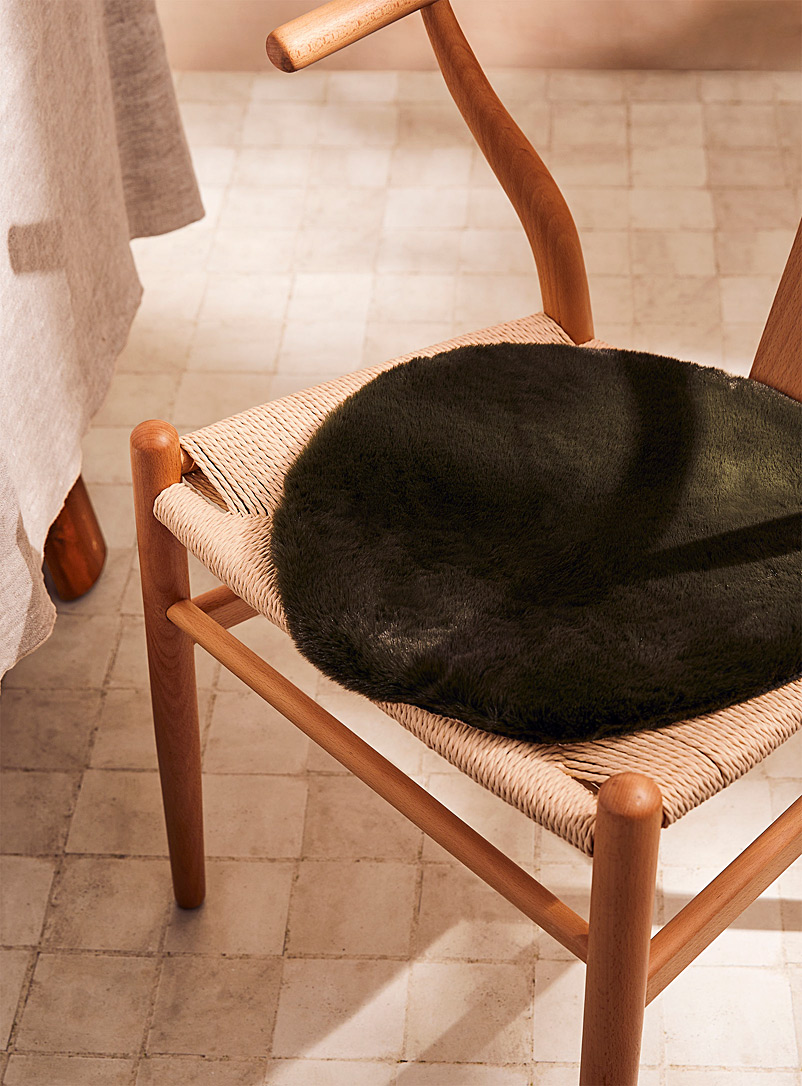 Simons Maison Mossy Green Faux-fur chair cushion 40 cm in diameter