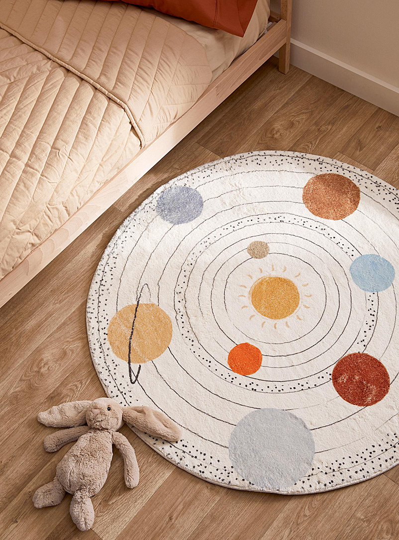 Simons Maison: Le tapis rond touffeté système solaire 100 cm de diamètre Écru à motifs