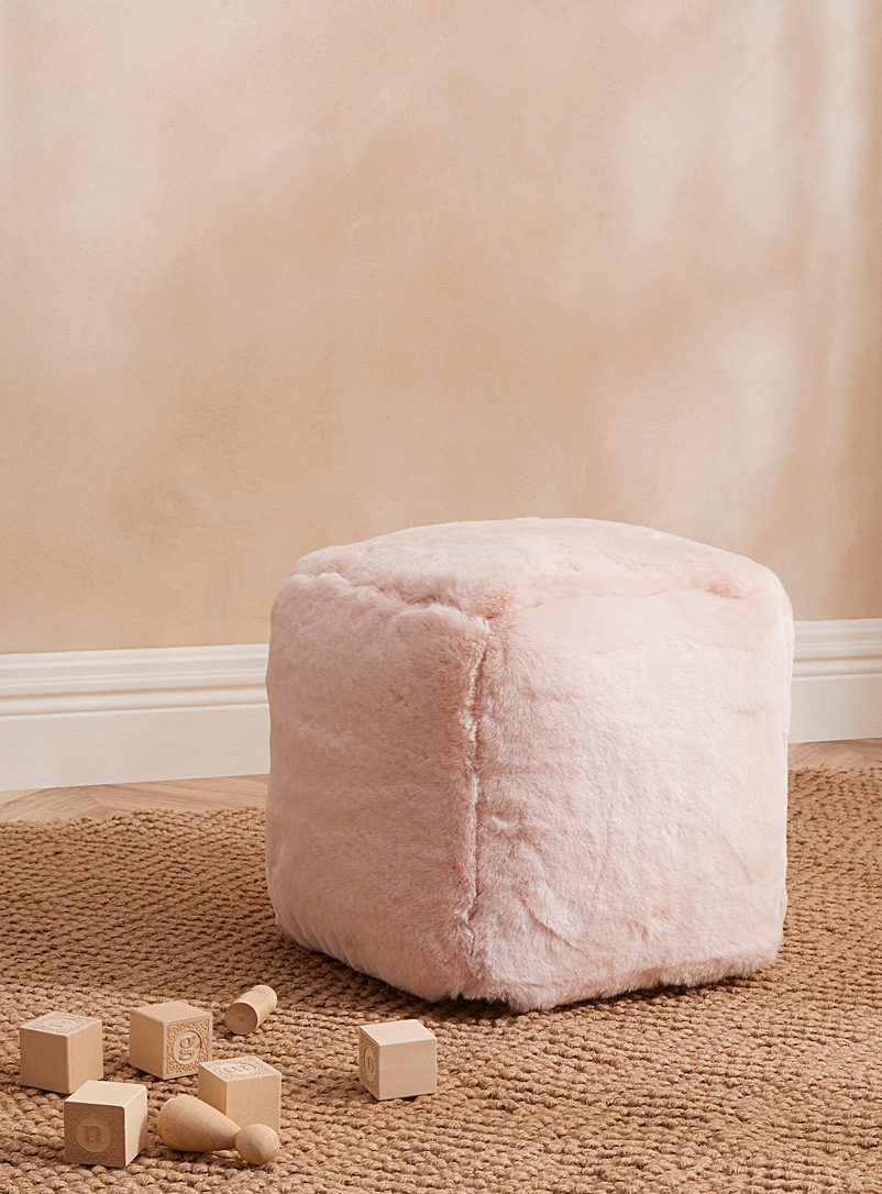 Simons Maison Dusky Pink Faux-fur cubic pouf