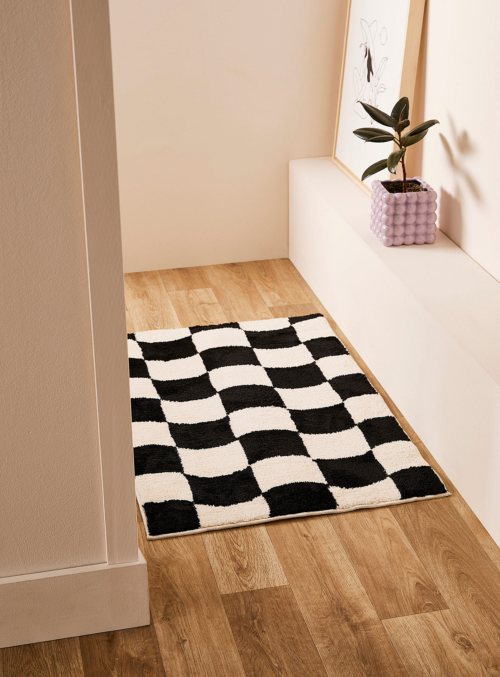 Simons Maison Wavy Checkers Rug 60 X 90 Cm In Black And White