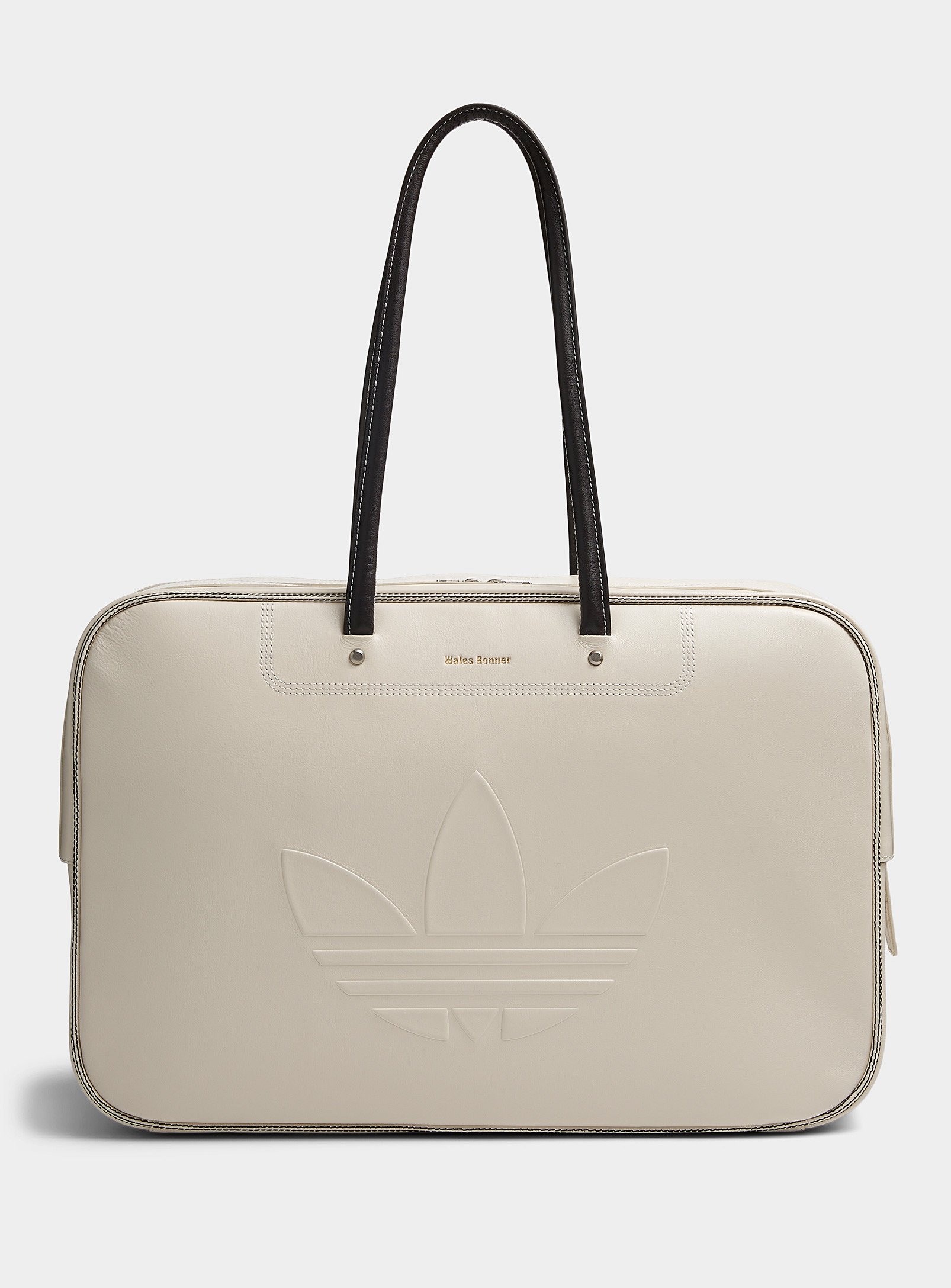 Adidas X Wales Bonner Embossed Logo Leather Weekender Bag In Off White
