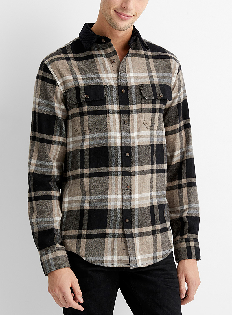 Corduroy-collar flannel shirt Modern 