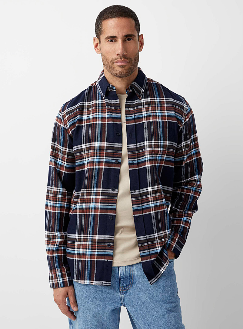 Le 31 Marine Blue Check flannel shirt Modern fit for men