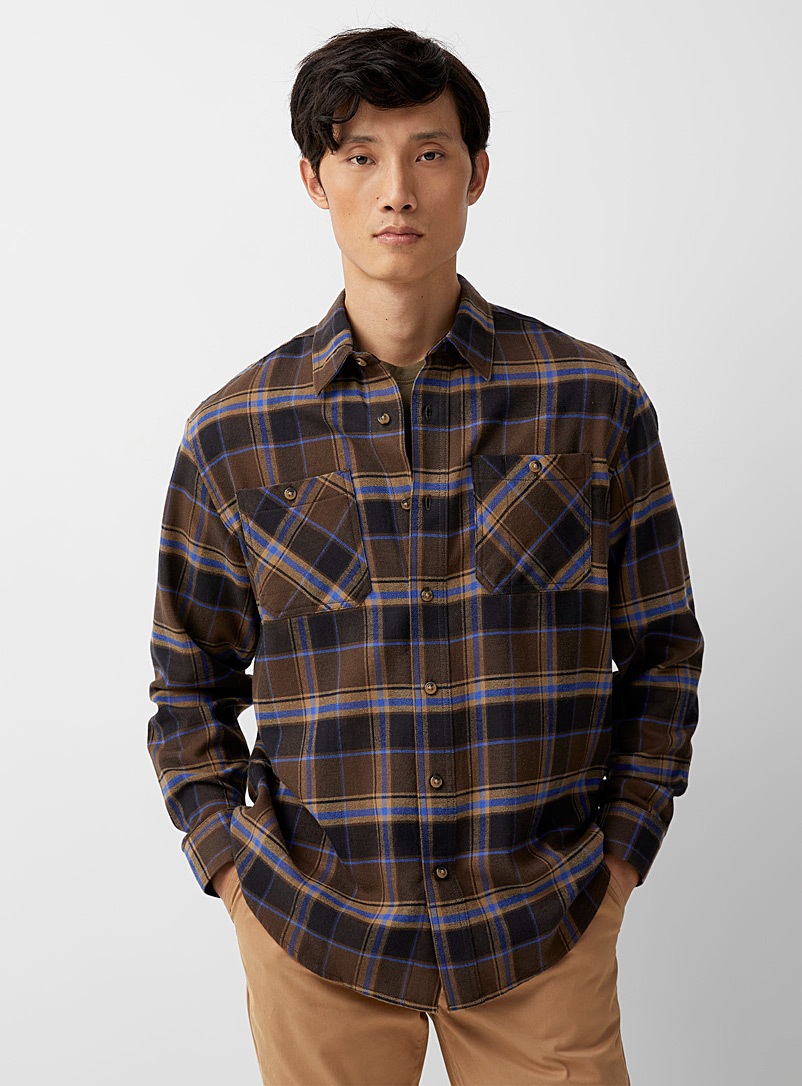 Le 31 Brown Check flannel shirt Comfort fit for men