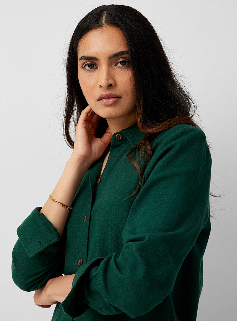 Contemporaine: La chemise flanelle unie Vert pour femme