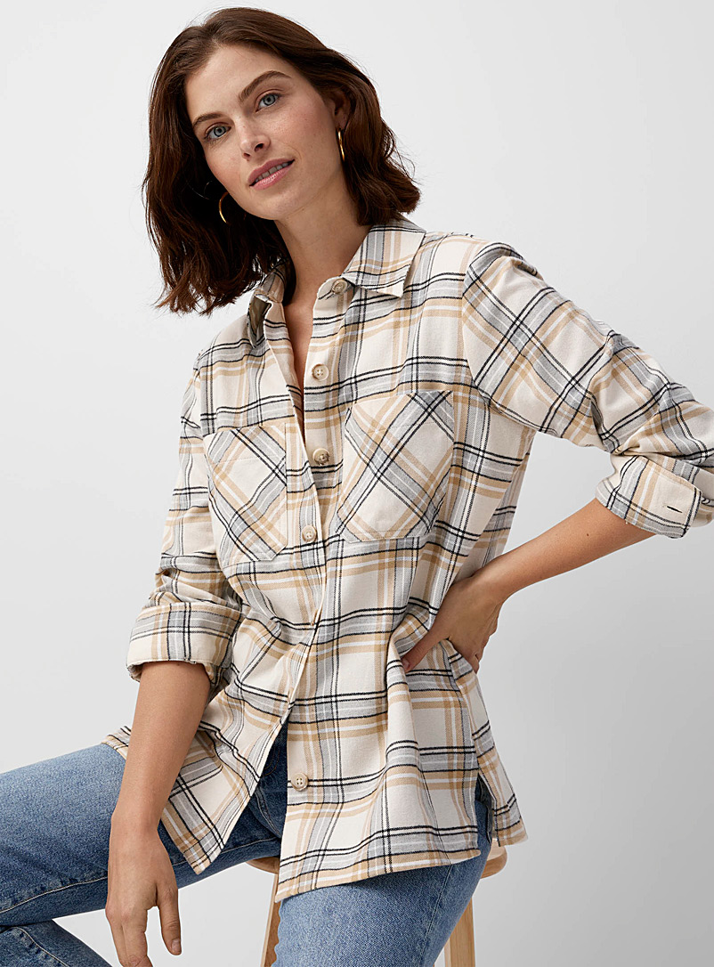 Contemporaine Patterned Grey Check flannel shirt for women