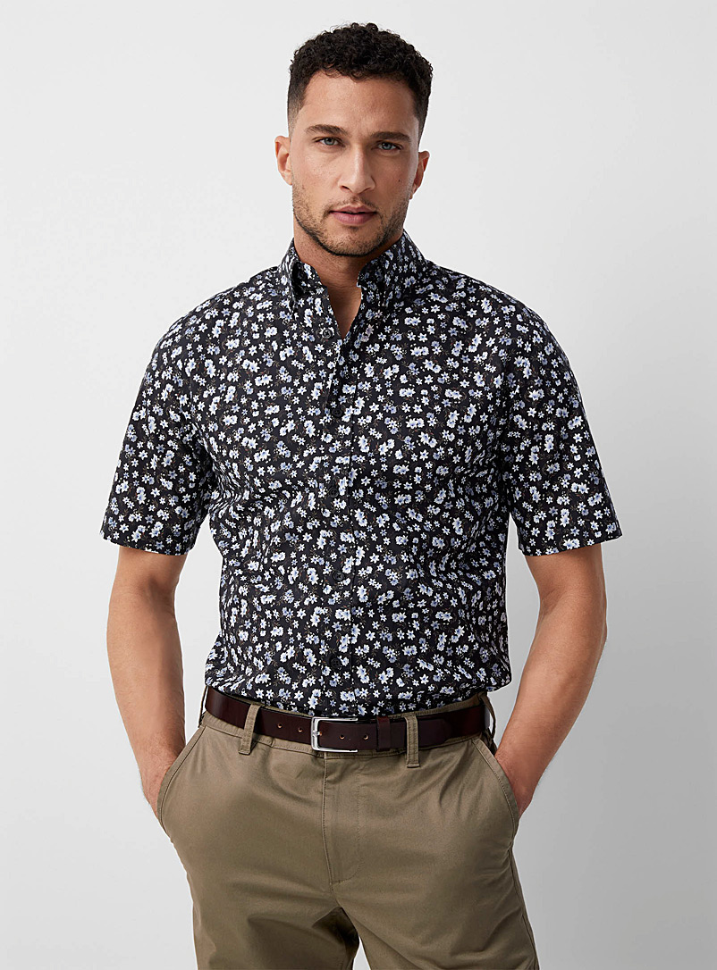 Le 31 Patterned black Floral explosion shirt Modern fit for men
