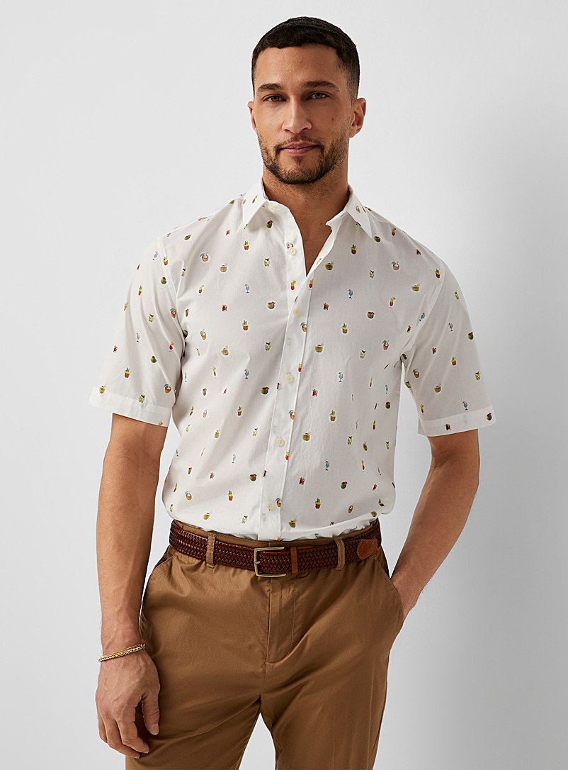 Men's Imitation Silk Formal Shirt Summer Micro-Elastic Slim