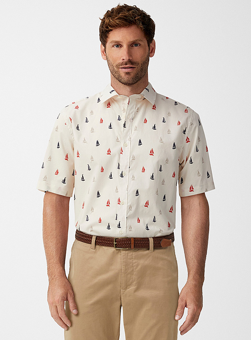 Le 31 Patterned White Summer poplin shirt Modern fit for men
