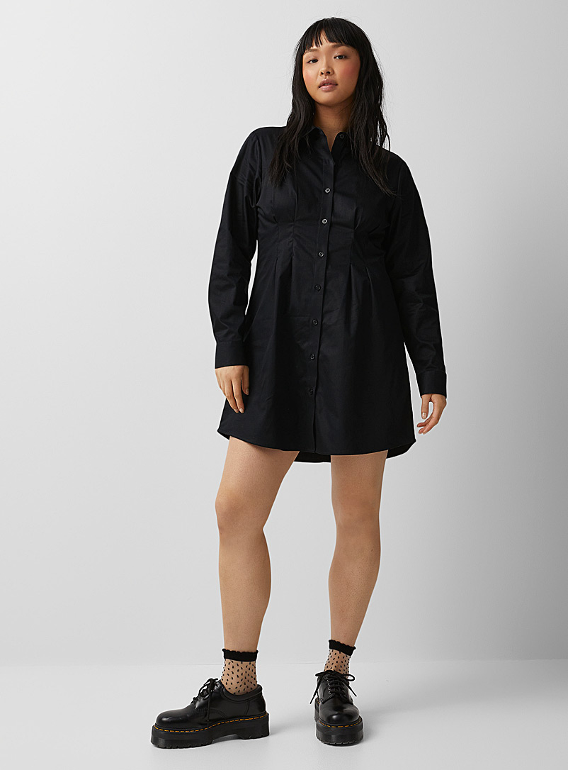 Twik: La robe chemise cintrée popeline Noir pour femme