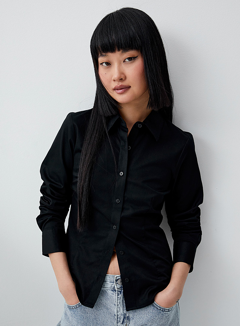 Twik: La chemise ajustée popeline Noir pour femme
