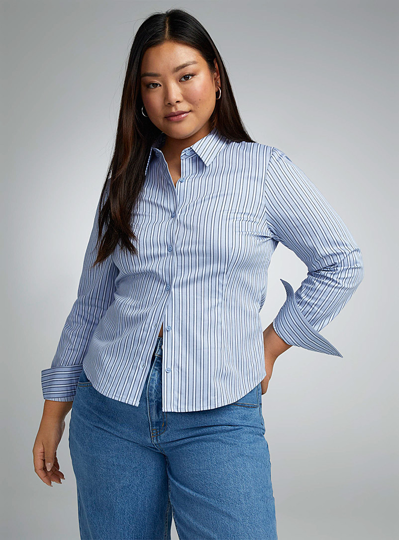 Twik Slate Blue Fitted poplin shirt for women