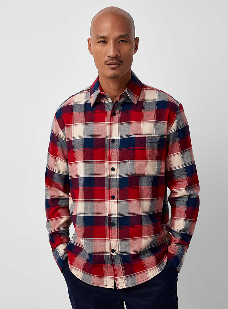 Le 31 Patterned navy  Check flannel shirt Comfort fit for men