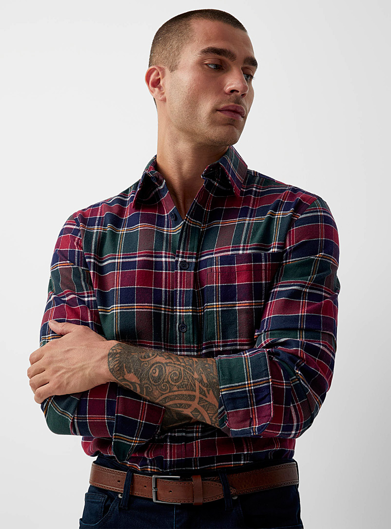 Le 31 Patterned red Check flannel shirt Comfort fit for men