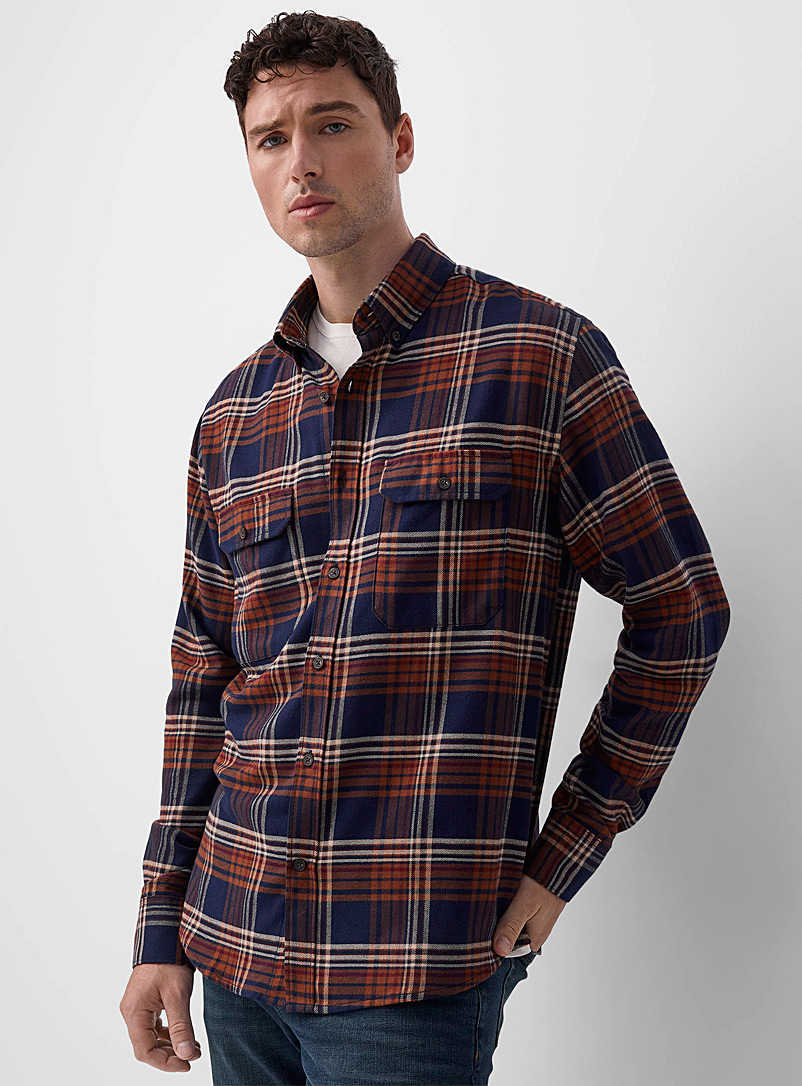 Le 31 Blue Check flannel shirt Comfort fit for men