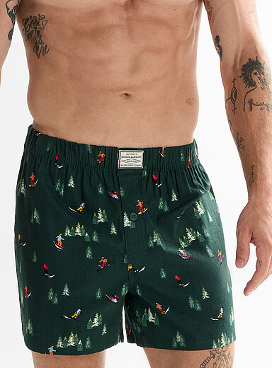 Le 31 Patterned Green Soft flannel boxer Organic cotton and recycled cotton <b>Christmas Collection</b> for men